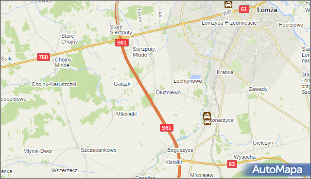 mapa Dłużniewo gmina Łomża, Dłużniewo gmina Łomża na mapie Targeo