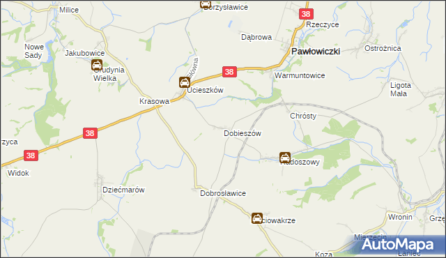 mapa Dobieszów gmina Pawłowiczki, Dobieszów gmina Pawłowiczki na mapie Targeo