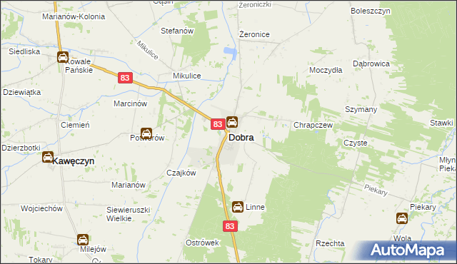 mapa Dobra powiat turecki, Dobra powiat turecki na mapie Targeo