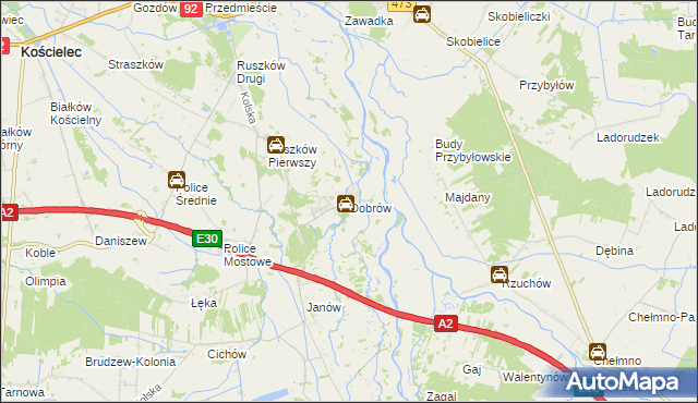 mapa Dobrów gmina Kościelec, Dobrów gmina Kościelec na mapie Targeo