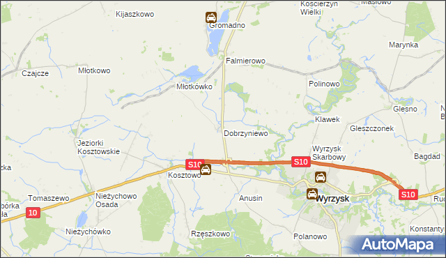 mapa Dobrzyniewo, Dobrzyniewo na mapie Targeo