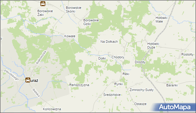 mapa Dołki gmina Turośń Kościelna, Dołki gmina Turośń Kościelna na mapie Targeo