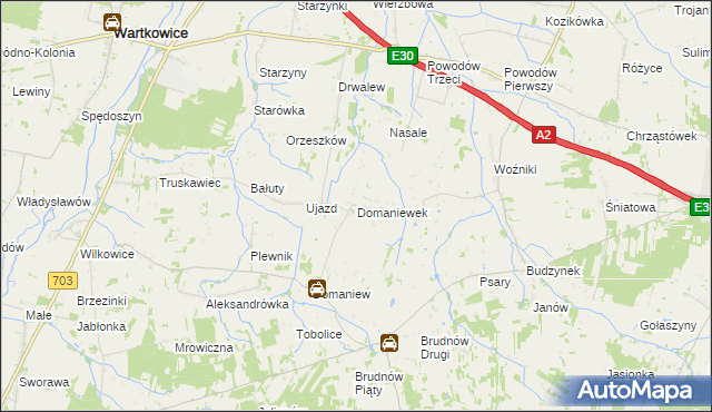 mapa Domaniewek gmina Dalików, Domaniewek gmina Dalików na mapie Targeo