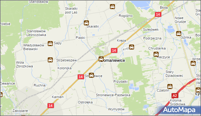 mapa Domaniewice powiat łowicki, Domaniewice powiat łowicki na mapie Targeo