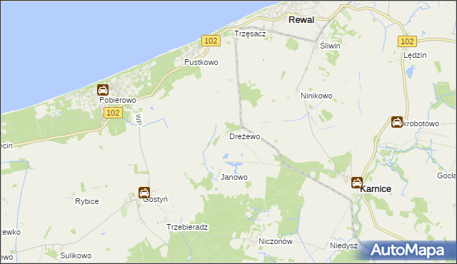 mapa Dreżewo, Dreżewo na mapie Targeo