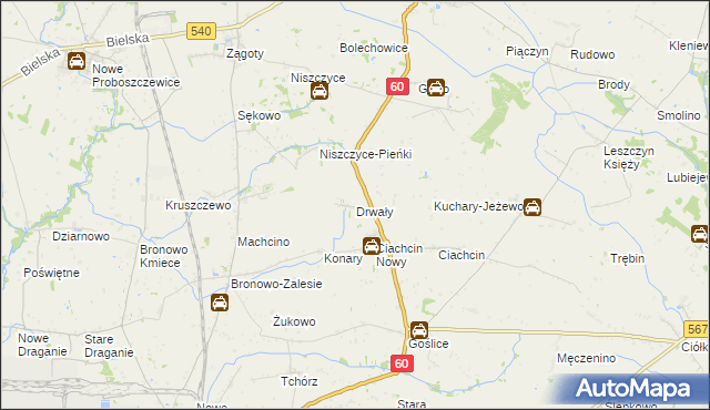 mapa Drwały gmina Bielsk, Drwały gmina Bielsk na mapie Targeo