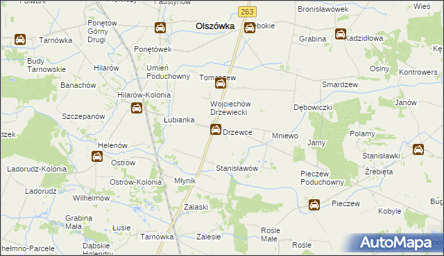 mapa Drzewce gmina Olszówka, Drzewce gmina Olszówka na mapie Targeo