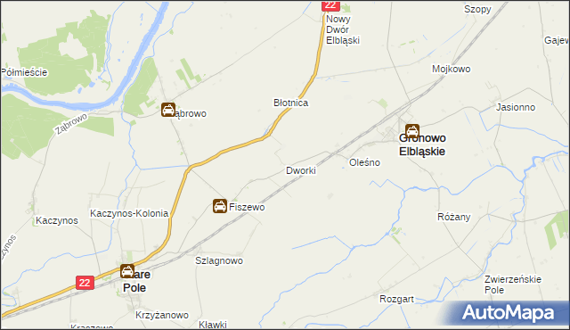 mapa Dworki gmina Gronowo Elbląskie, Dworki gmina Gronowo Elbląskie na mapie Targeo