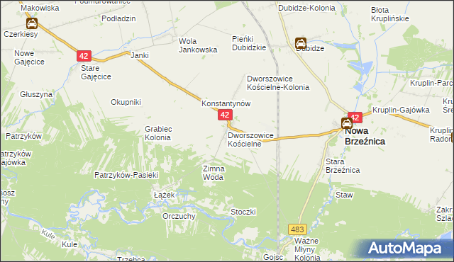 mapa Dworszowice Kościelne, Dworszowice Kościelne na mapie Targeo