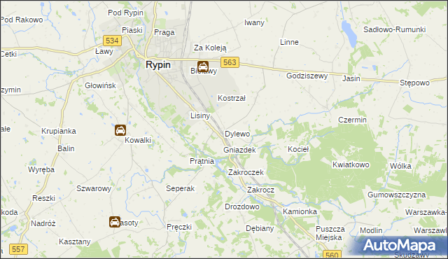 mapa Dylewo gmina Rypin, Dylewo gmina Rypin na mapie Targeo