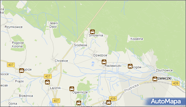 mapa Dziedzice gmina Strzeleczki, Dziedzice gmina Strzeleczki na mapie Targeo