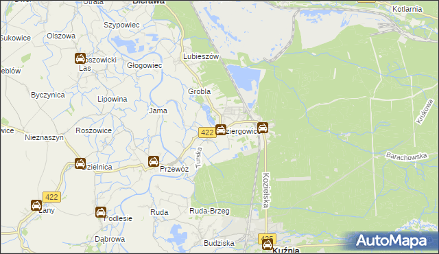 mapa Dziergowice, Dziergowice na mapie Targeo