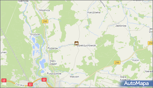 mapa Dzietrzychowice, Dzietrzychowice na mapie Targeo