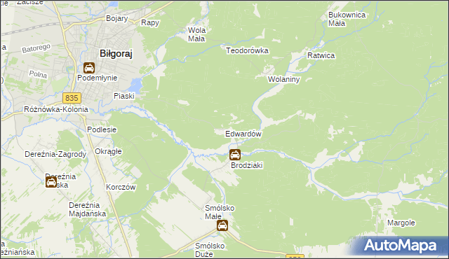 mapa Edwardów gmina Biłgoraj, Edwardów gmina Biłgoraj na mapie Targeo