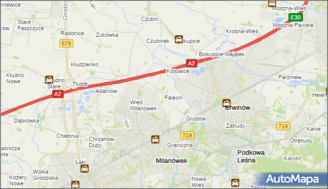 mapa Falęcin gmina Brwinów, Falęcin gmina Brwinów na mapie Targeo