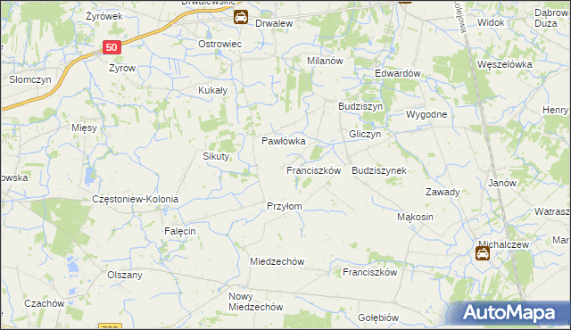 mapa Franciszków gmina Chynów, Franciszków gmina Chynów na mapie Targeo