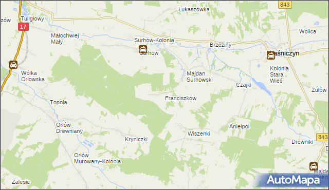 mapa Franciszków gmina Kraśniczyn, Franciszków gmina Kraśniczyn na mapie Targeo