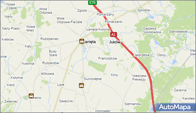 mapa Franciszków gmina Łanięta, Franciszków gmina Łanięta na mapie Targeo