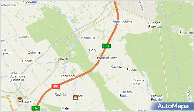 mapa Franciszkowo gmina Raczki, Franciszkowo gmina Raczki na mapie Targeo