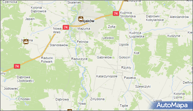 mapa Gabrielów gmina Osjaków, Gabrielów gmina Osjaków na mapie Targeo