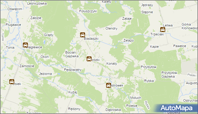 mapa Gąszcze, Gąszcze na mapie Targeo