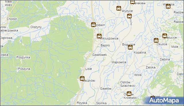 mapa Gawłówek gmina Drwinia, Gawłówek gmina Drwinia na mapie Targeo