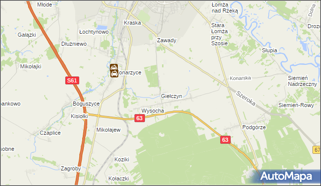 mapa Giełczyn gmina Łomża, Giełczyn gmina Łomża na mapie Targeo