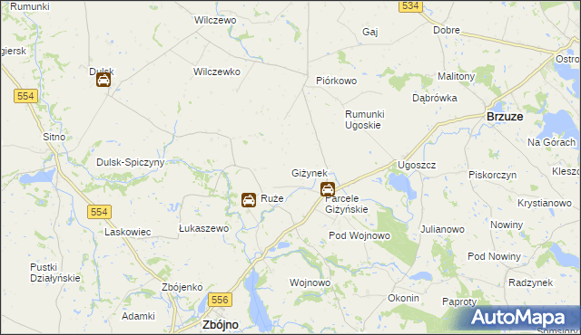 mapa Giżynek gmina Brzuze, Giżynek gmina Brzuze na mapie Targeo