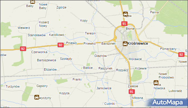 mapa Głaznów, Głaznów na mapie Targeo