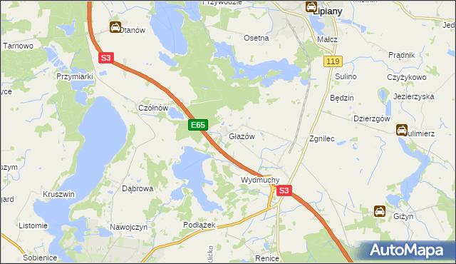 mapa Głazów gmina Myślibórz, Głazów gmina Myślibórz na mapie Targeo