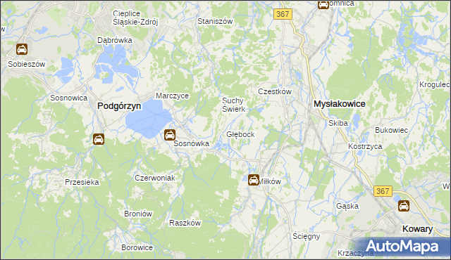 mapa Głębock gmina Podgórzyn, Głębock gmina Podgórzyn na mapie Targeo