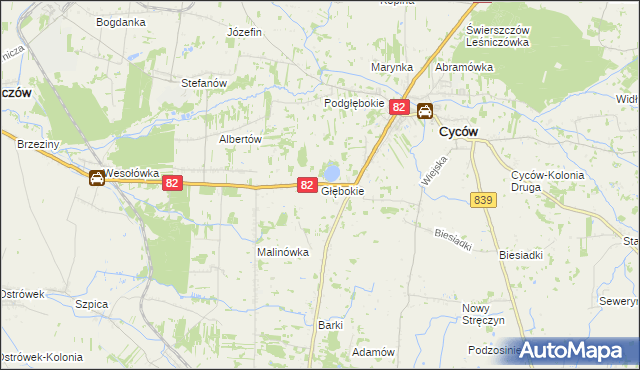 mapa Głębokie gmina Cyców, Głębokie gmina Cyców na mapie Targeo