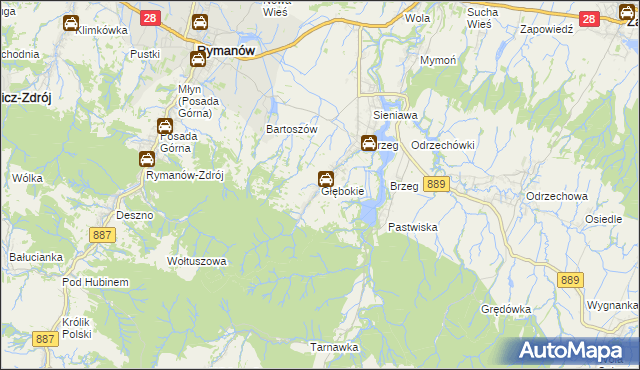 mapa Głębokie gmina Rymanów, Głębokie gmina Rymanów na mapie Targeo