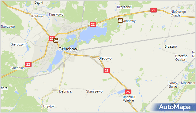 mapa Ględowo, Ględowo na mapie Targeo