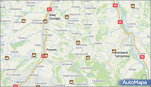 mapa Gliczarów Górny, Gliczarów Górny na mapie Targeo