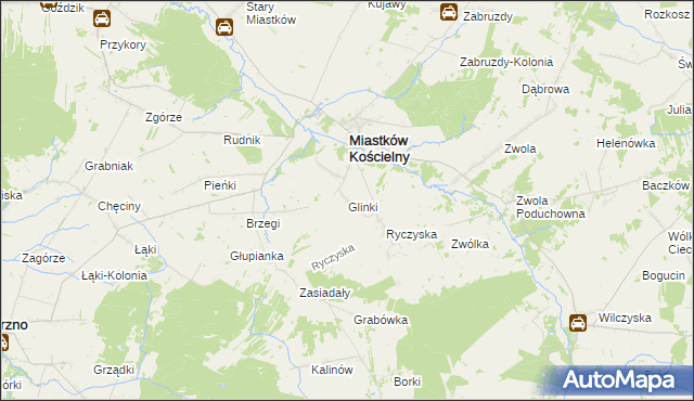 mapa Glinki gmina Miastków Kościelny, Glinki gmina Miastków Kościelny na mapie Targeo