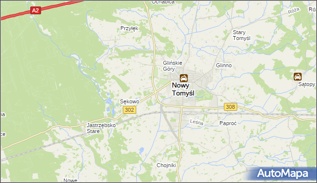 mapa Glinno gmina Nowy Tomyśl, Glinno gmina Nowy Tomyśl na mapie Targeo
