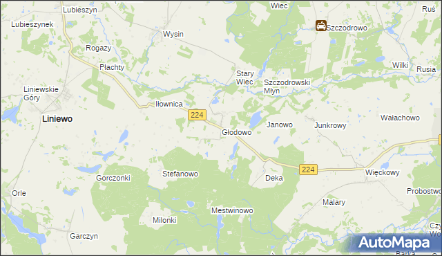 mapa Głodowo gmina Liniewo, Głodowo gmina Liniewo na mapie Targeo