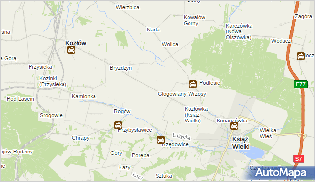 mapa Głogowiany-Wrzosy, Głogowiany-Wrzosy na mapie Targeo