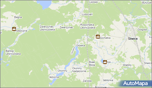 mapa Główka gmina Śliwice, Główka gmina Śliwice na mapie Targeo