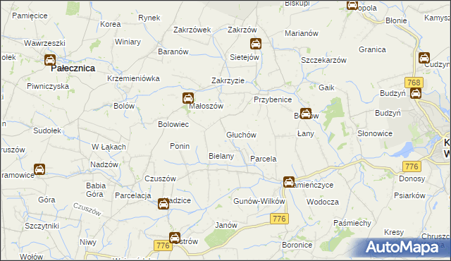 mapa Głuchów gmina Kazimierza Wielka, Głuchów gmina Kazimierza Wielka na mapie Targeo