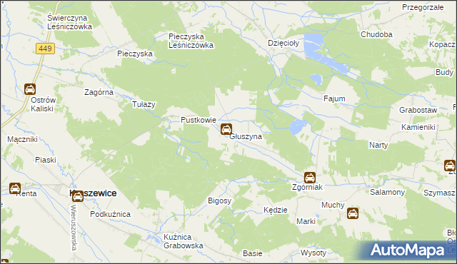 mapa Głuszyna gmina Kraszewice, Głuszyna gmina Kraszewice na mapie Targeo