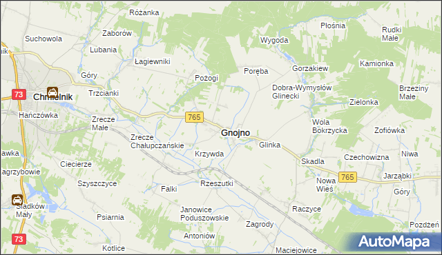 mapa Gnojno powiat buski, Gnojno powiat buski na mapie Targeo