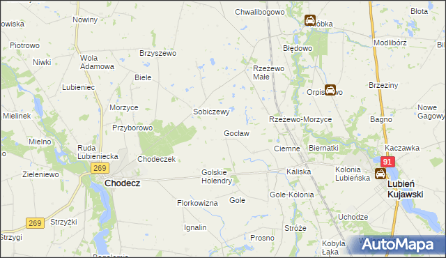 mapa Gocław gmina Lubień Kujawski, Gocław gmina Lubień Kujawski na mapie Targeo