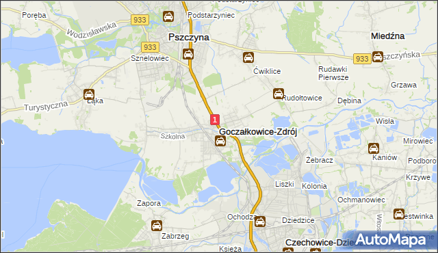 mapa Goczałkowice-Zdrój, Goczałkowice-Zdrój na mapie Targeo