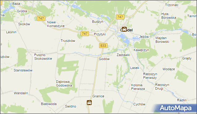 mapa Godów gmina Chodel, Godów gmina Chodel na mapie Targeo