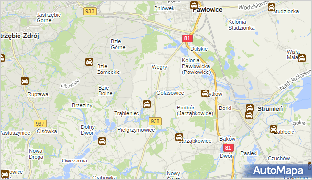 mapa Golasowice, Golasowice na mapie Targeo