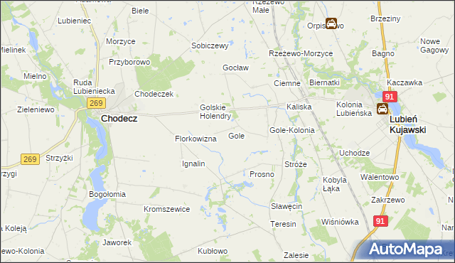 mapa Gole gmina Lubień Kujawski, Gole gmina Lubień Kujawski na mapie Targeo