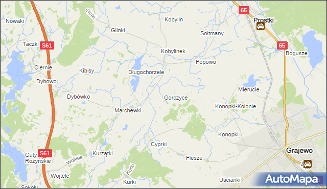 mapa Gorczyce gmina Prostki, Gorczyce gmina Prostki na mapie Targeo