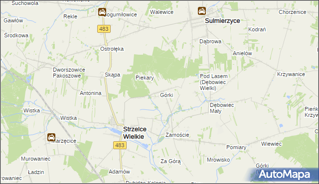 mapa Górki gmina Strzelce Wielkie, Górki gmina Strzelce Wielkie na mapie Targeo